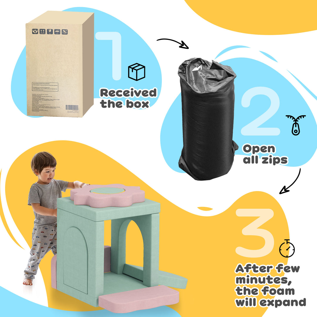 Qaba 12-Piece Climbing Toys for Toddlers with Ball Pit (Balls not Included), Indoor Climb and Crawl Activity Play Set, Grey