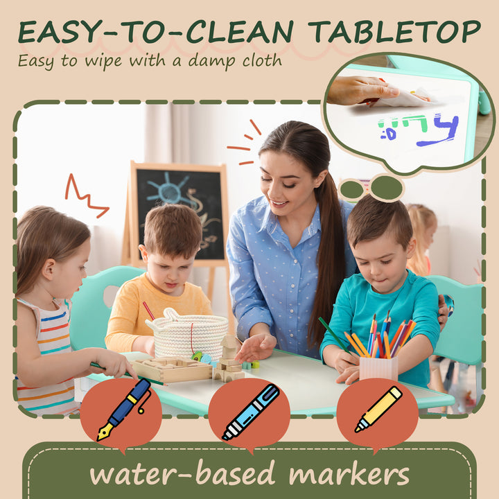 Qaba Kids Table and Chair Set with 4 Chairs, Adjustable Height, Easy to Clean, for 1.5 - 5 Years Old, Pink