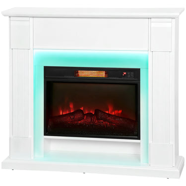 HOMCOM 41 Inch Electric Fireplace with Mantel, 1400W Fireplace Heater with Adjustable 3D Flame Effect for Living Room, White