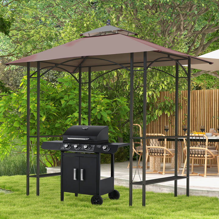 Outsunny 8' x 5' Grill Gazebo Double Tiered Tent Pavilion Grill Canopy Garden Sun Shade with 2-Tires Shelf