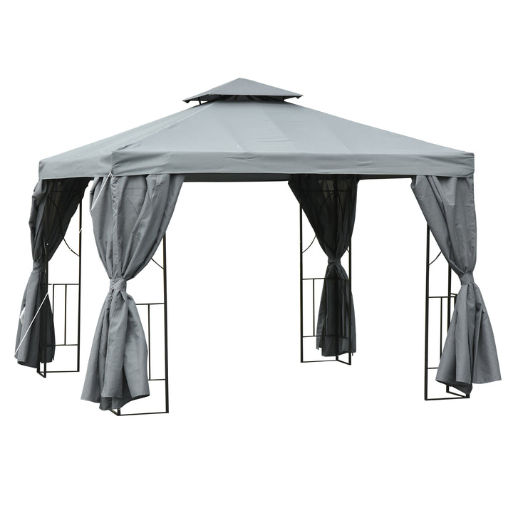 Outsunny 10' x 10' Patio Gazebo Outdoor, Canopy Shelter with Double-tier Roof, Pavilion Sidewalls for Garden Events, Cream White