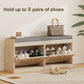HOMCOM Shoe Bench with Flip Doors, Seat Cushion, Adjustable Shelves for 8 Pairs, Boho Entryway Bench for Bedroom, Natural Wood