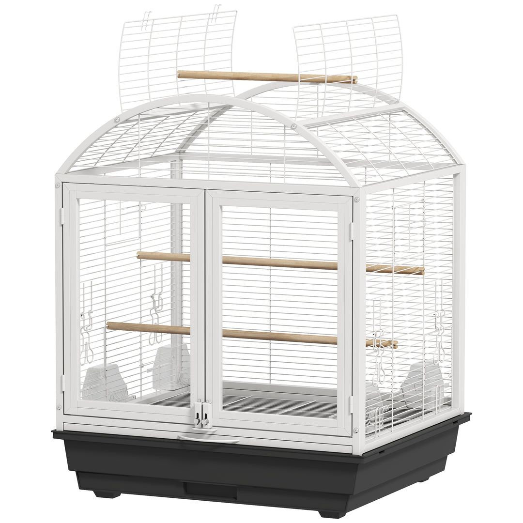 PawHut 30 Inch Open Top Bird Cage with Removable Tray, Food Container for Medium Small Bird, Finches, Dark Grey