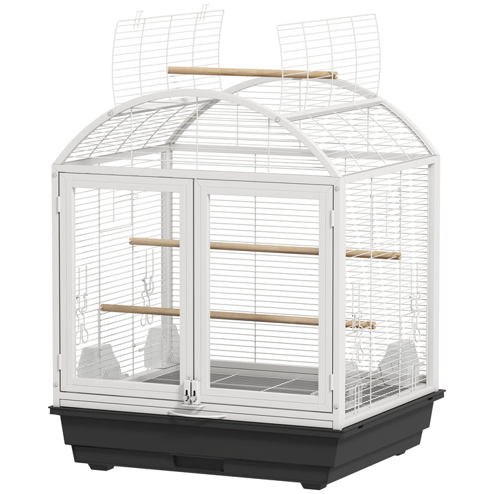 PawHut 30 Inch Open Top Bird Cage with Removable Tray, Food Container for Medium Small Bird, Finches, Dark Grey