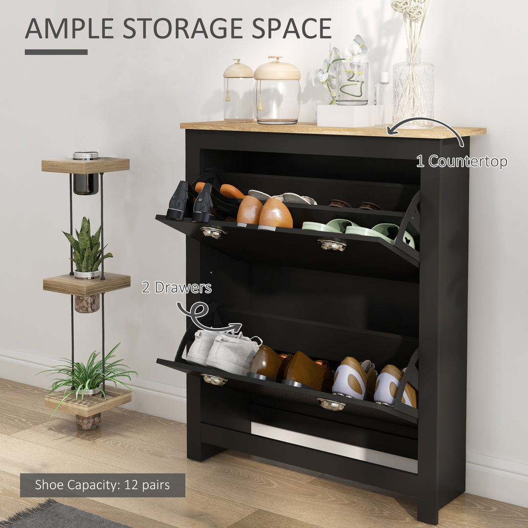 HOMCOM Entryway Shoe Cabinet with 2 Flip Drawers and Adjustable Shelves, 12 Pair Shoe Storage Organizer for Hallway, White