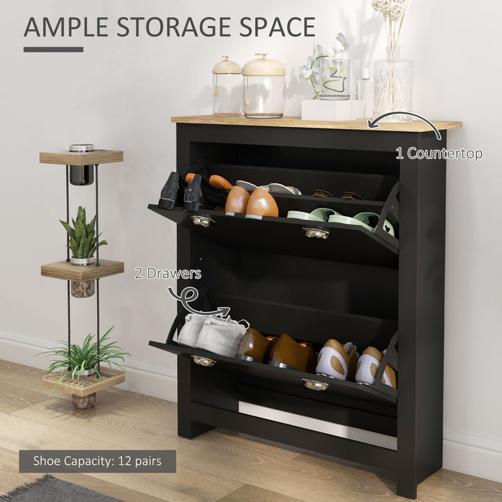 HOMCOM Entryway Shoe Cabinet with 2 Flip Drawers and Adjustable Shelves, 12 Pair Shoe Storage Organizer for Hallway, White