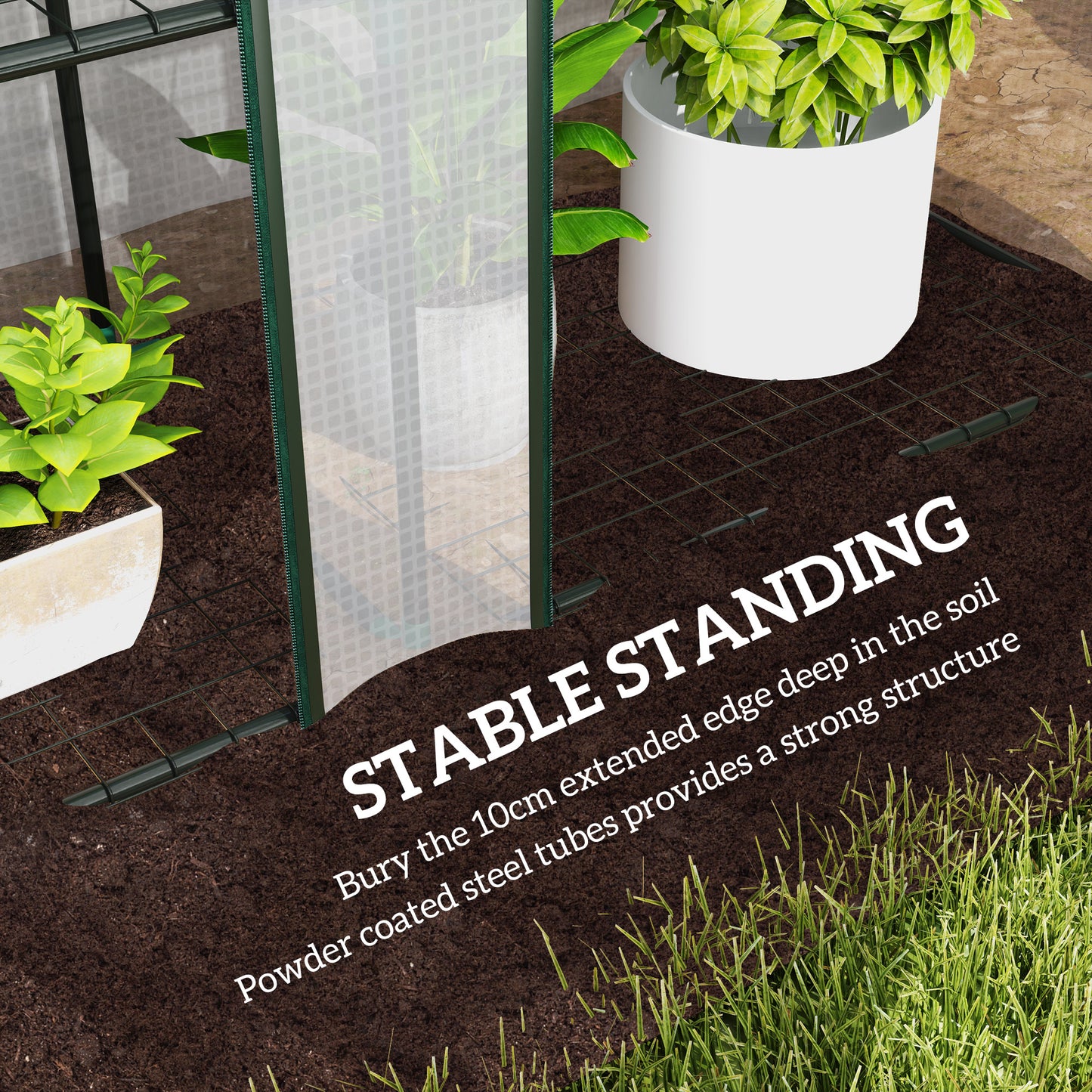Outsunny Lean-to Greenhouse with 3 Tier Shelves, Mini Greenhouse with 3 Roll-Up Doors for Indoor Outdoor, Green