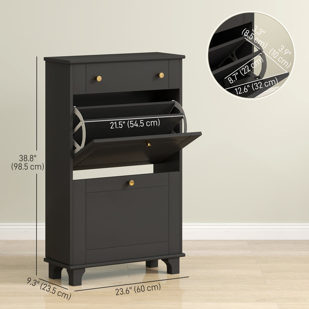 HOMCOM Slim Shoe Storage with 2 Flip Drawers and Adjustable Shelves Shoe Cabinet Organizer for 8 Pair,  White