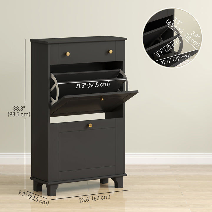 HOMCOM Slim Shoe Storage with 2 Flip Drawers and Adjustable Shelves Shoe Cabinet Organizer for 8 Pair,  White