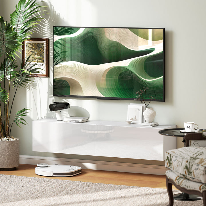 HOMCOM Floating TV Stand with Storage Cupboards for 45, 55, 65in TVs, Wall Mounted TV Console Entertainment Unit, White