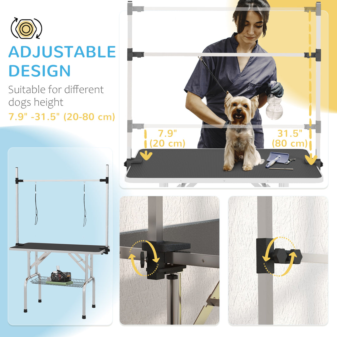 PawHut Adjustable Dog Grooming Table with 2 Safety Slings, Storage Basket, Blue