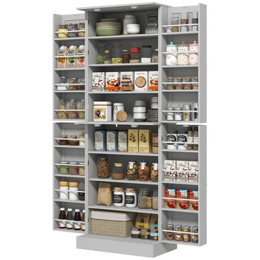 HOMCOM 65" Kitchen Cabinet, Kitchen Pantry Cabinet with 4 Doors and 16 Door Shelves for Dining Room, Grey