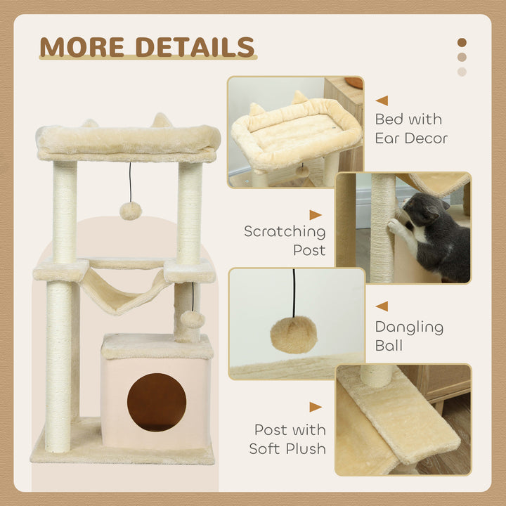 PawHut 39.25'' Cat Tree Tower Multi-Level Kitten House with Scratching Post Condo Hammock Bed Ball Toy - Grey