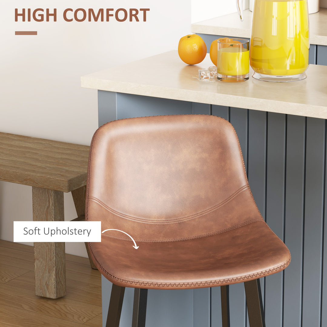 HOMCOM Counter Height Stools Set of 2, Upholstered Kitchen Stool with Back and Steel Legs
