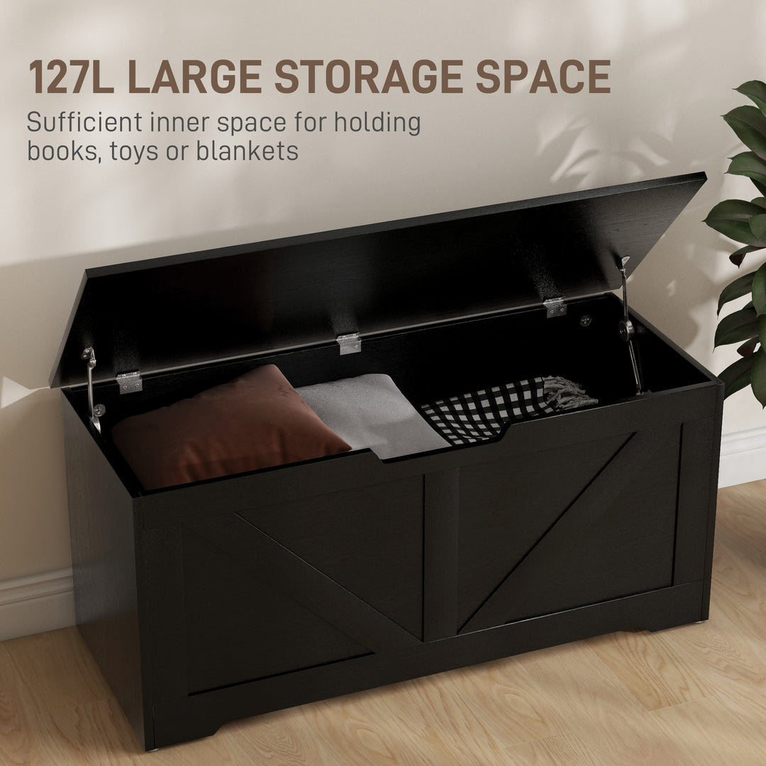 HOMCOM 39.4 Inches Storage Chest, Storage Trunk with 2 Safety Hinges, Wooden Box for Living Room, Black Wood Grain