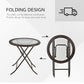 Outsunny 26.8" Dia. (68 Dia. cm) Folding Round Tempered Glass Metal Table with Brown Rattan Edging, Brown