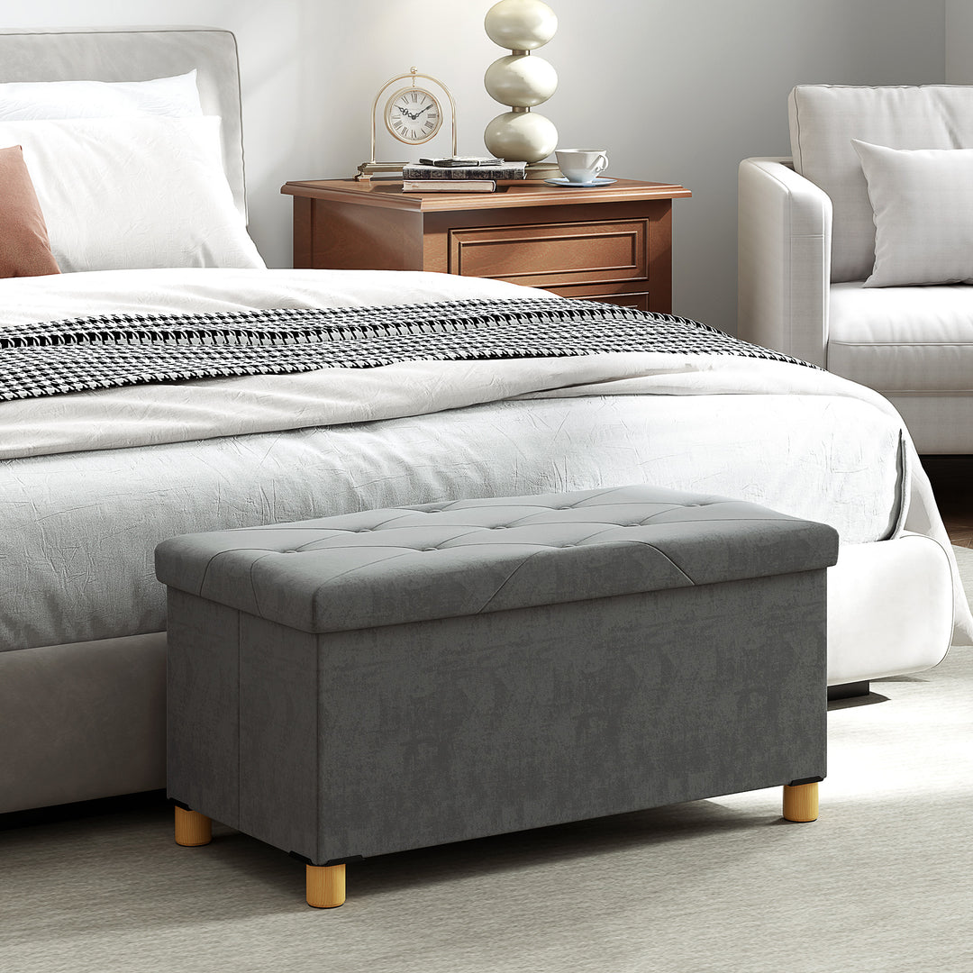 HOMCOM Storage Ottoman Bench, Velvet Upholstered Foldable Ottoman Footrest, Foot Stool with Wood Legs for Living Room, Bedroom