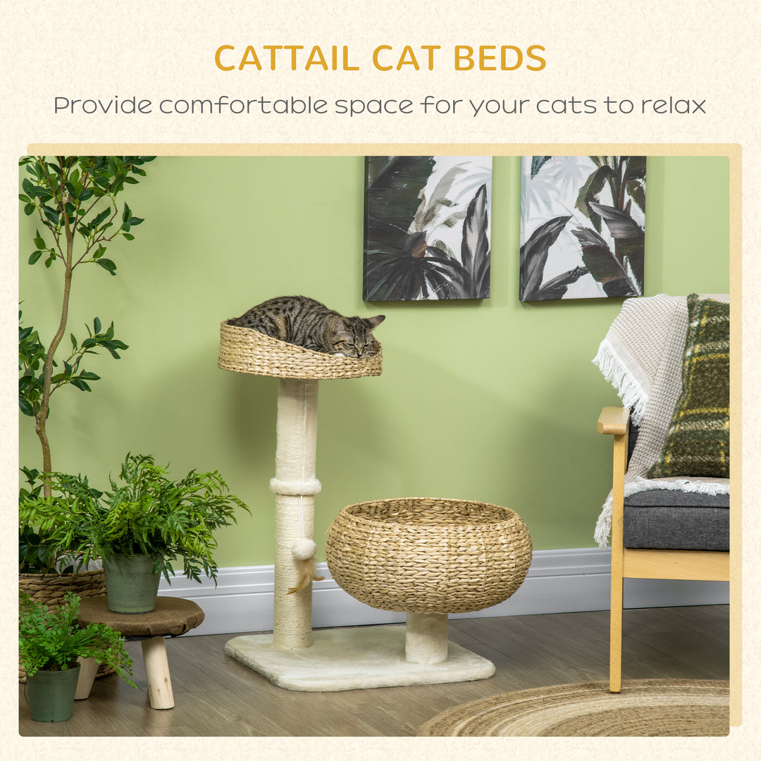 PawHut 28" Cat Tree with Scratching Post, Cat Tower with Double Beds, Beige