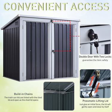 Outsunny 5ft x 3ft Outdoor Garbage Bin Storage Shed with Lockable Doors and Lid, Outside Storage Shed for Trash Can, Black