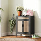 HOMCOM Kitchen Sideboard Cabinet, Boho Buffet Table with Decorative Rattan Doors and Drawers for Dining Room, Black