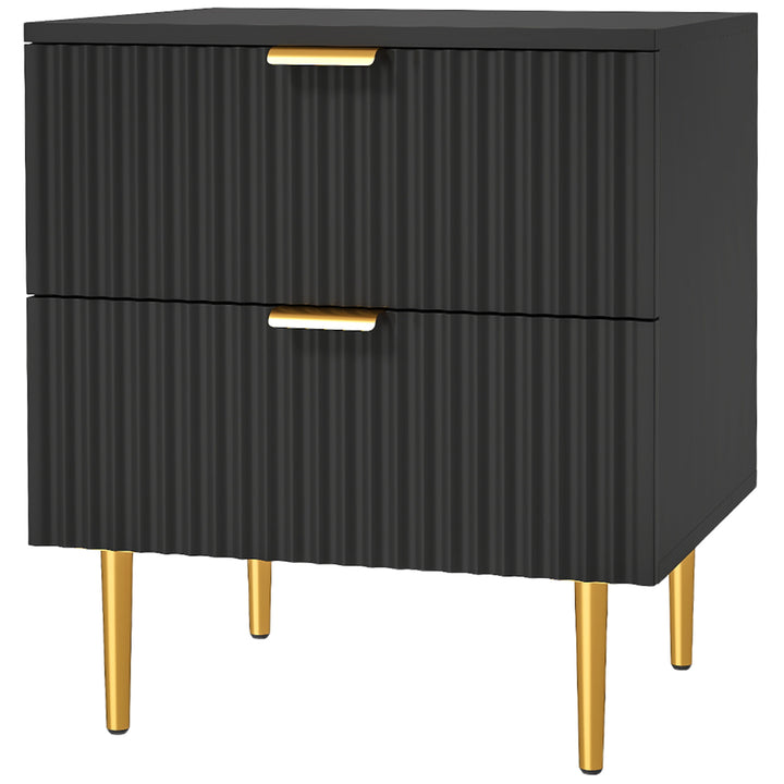 HOMCOM Bedside Table, Modern Nightstand with 2 Drawers, Side End Table with Metal Legs for Living Room, Bedroom, Black