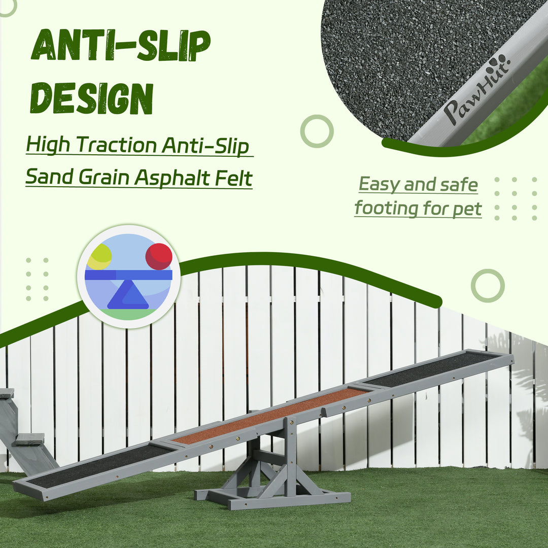 PawHut Wood Pet Seesaw Platform Dog Agility Training Equipment Run Game Toy Weather Resistant Pet Supplies Natural