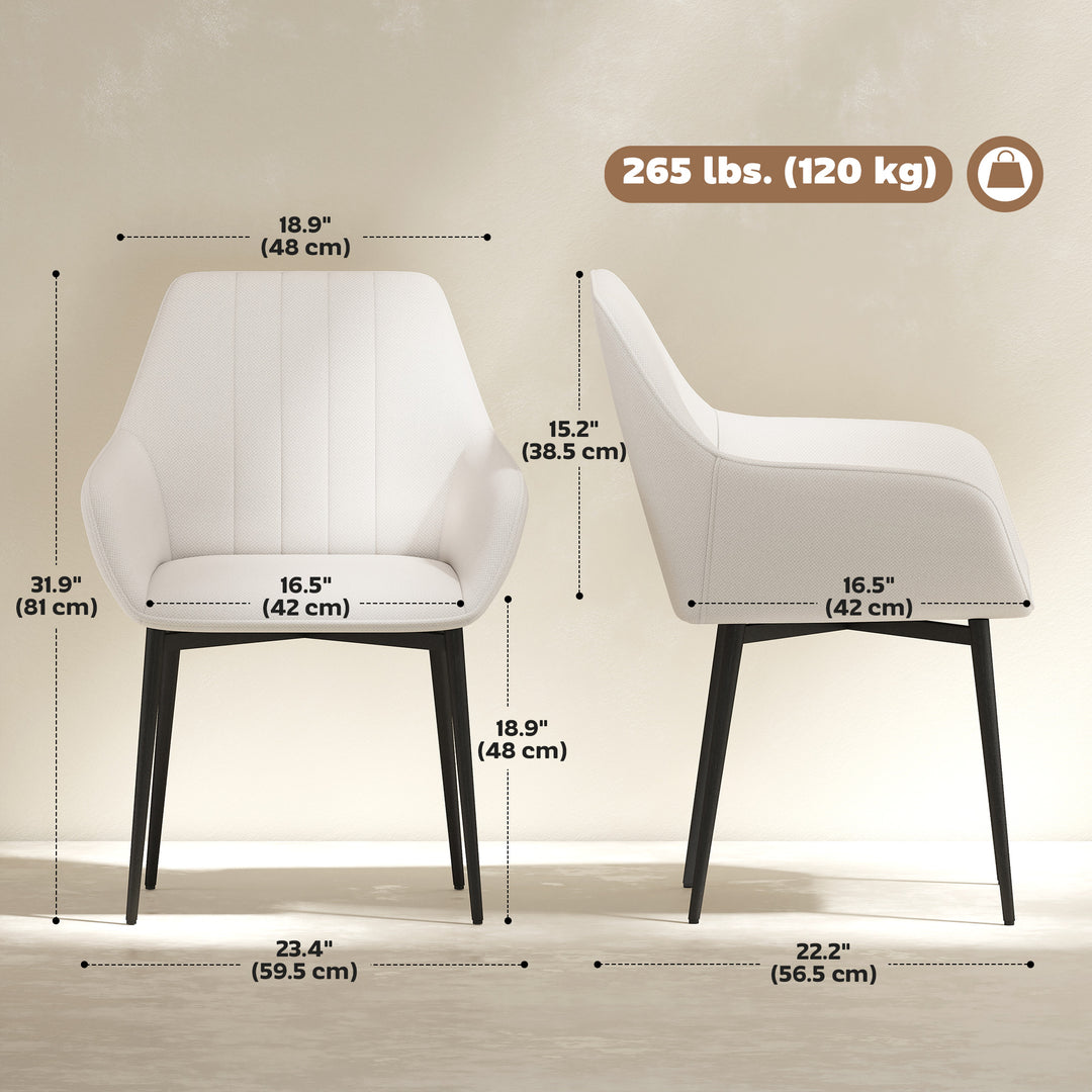 HOMCOM Dining Chairs Set of 2, Linen Upholstery Accent Chair with Back, Armrest, Metal Legs, Dark Grey