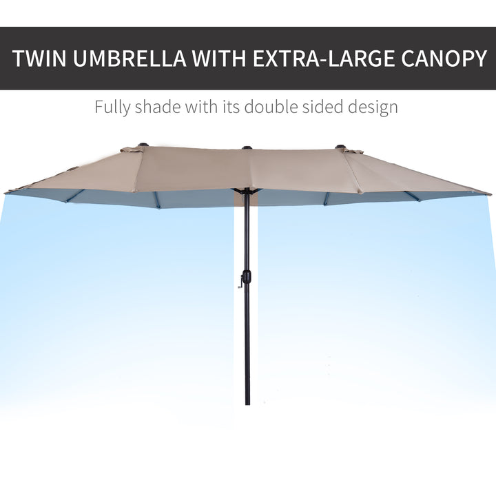 Outsunny 15ft Double-sided Patio Umbrella with Twin Canopy, Extra Large Outdoor Parasol with Crank for Pool, Deck, Market, Blue