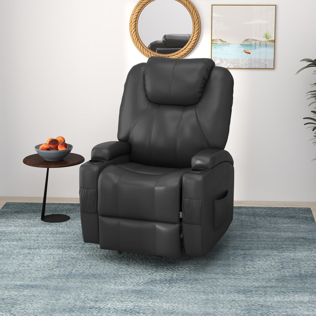 HOMCOM Power Lift Recliner Chair for Elderly, PU Leather Lift Chair with Footrest, Remote Control, Side Pockets and Cup Holders, Reclining Sofa for Living Room, Black
