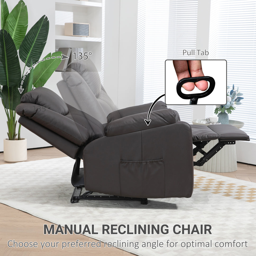 HOMCOM PU Leather Reclining Chair, Recliner Chair for Living Room with Footrest and 2 Side Pockets, Black