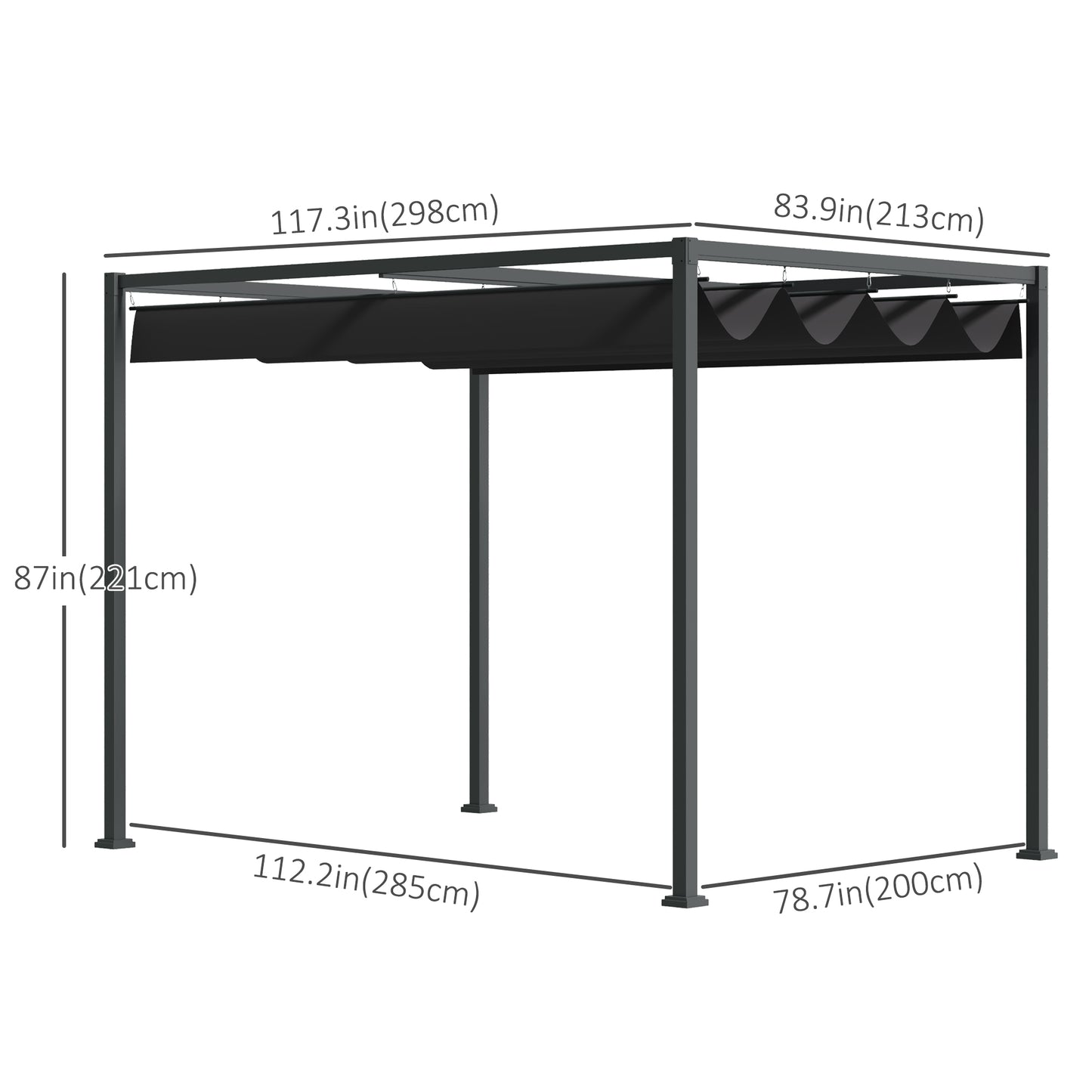 Outsunny 10x7ft Pergola with Retractable Roof Outdoor Patio Sun Shelter Garden Grape Tent Water-resistant Yard Shade Grey