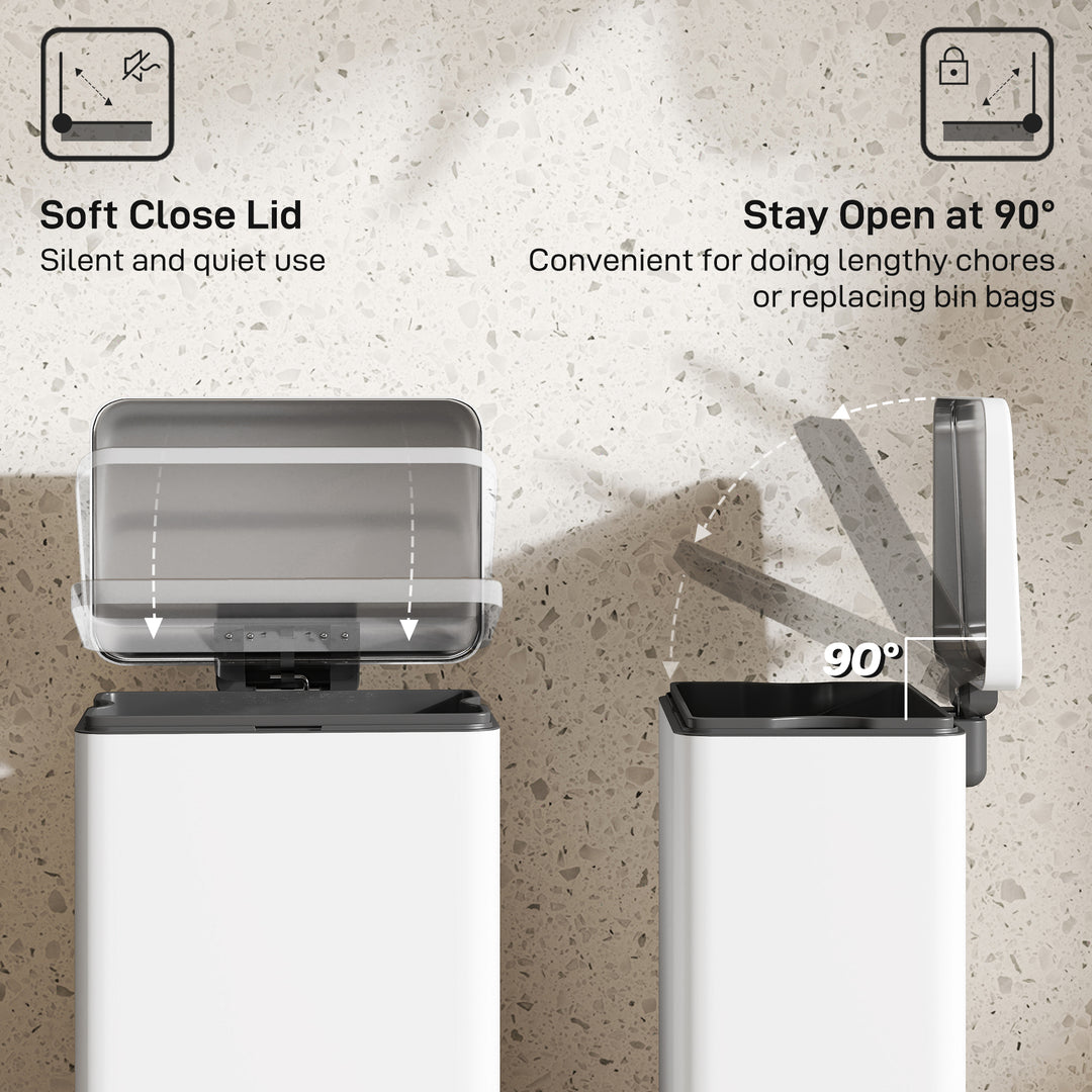 HOMCOM 5.3 Gallon/20 L Garbage Bin with Soft Close Lid, Trash Can with Removable Inner Bucket for Kitchen, Office, Cream White