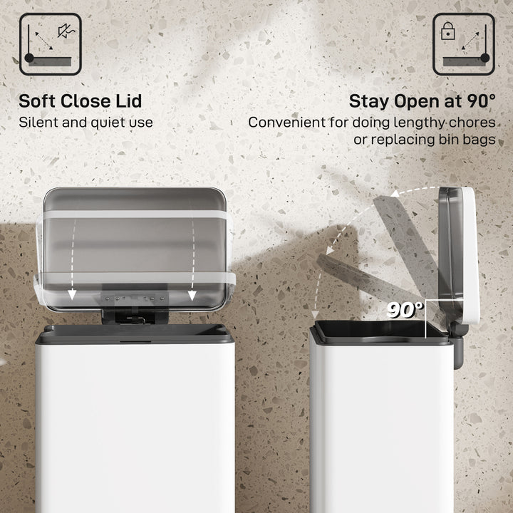 HOMCOM 5.3 Gallon/20 L Garbage Bin with Soft Close Lid, Trash Can with Removable Inner Bucket for Kitchen, Office, Cream White