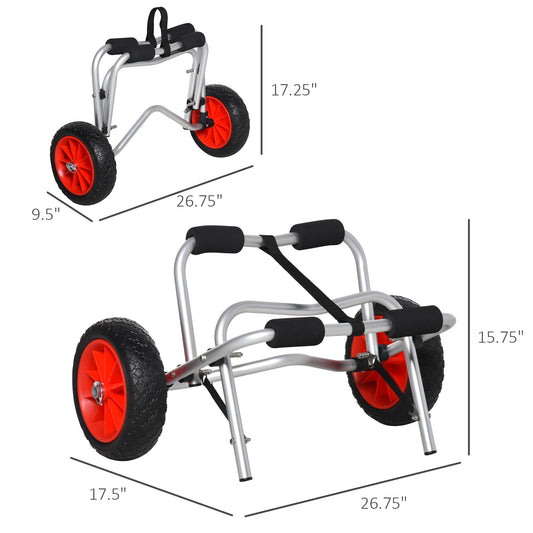 Soozier Foldable Kayak Cart, Aluminum Boat Canoe Carrier Tote Dolly Trolley Transport Trailer NO-Flat Wheel Silver
