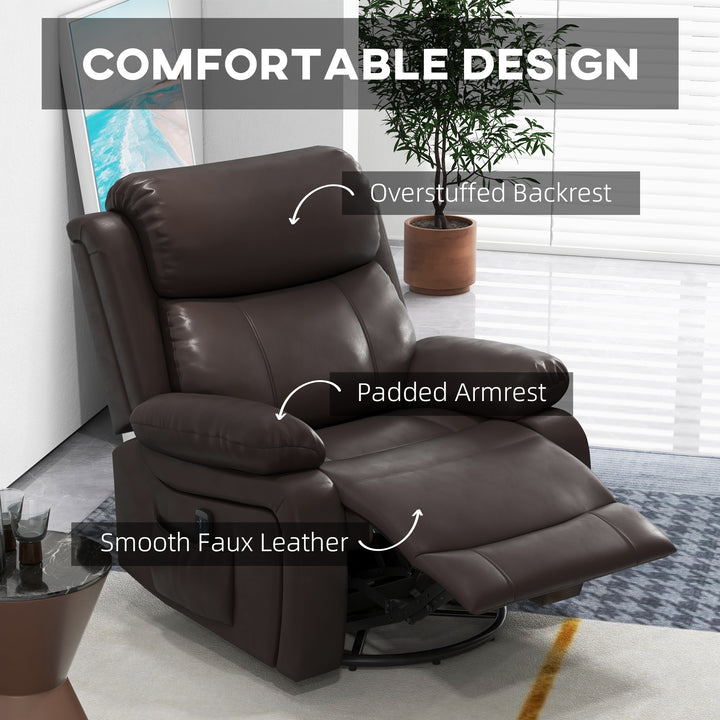 HOMCOM PU Leather Reclining Chair with Vibration Massage Recliner, Swivel Base, Rocking Function, Remote Control, Black