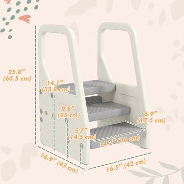 Qaba Adjustable Height Toddler Step Stool with Handle & Foot Pads, Grey