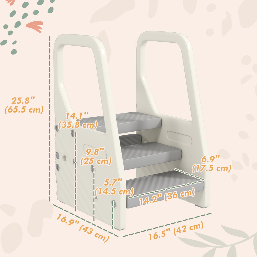 Qaba Adjustable Height Toddler Step Stool with Handle & Foot Pads, Grey