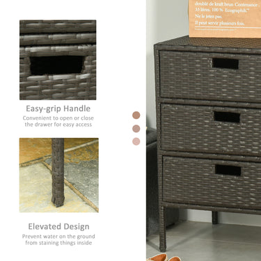 Outsunny 32" Poolside Rattan Wicker Patio Organizer Storage Cabinet Bathroom Storage w/ 3 Large Drawers Garden Outdoor