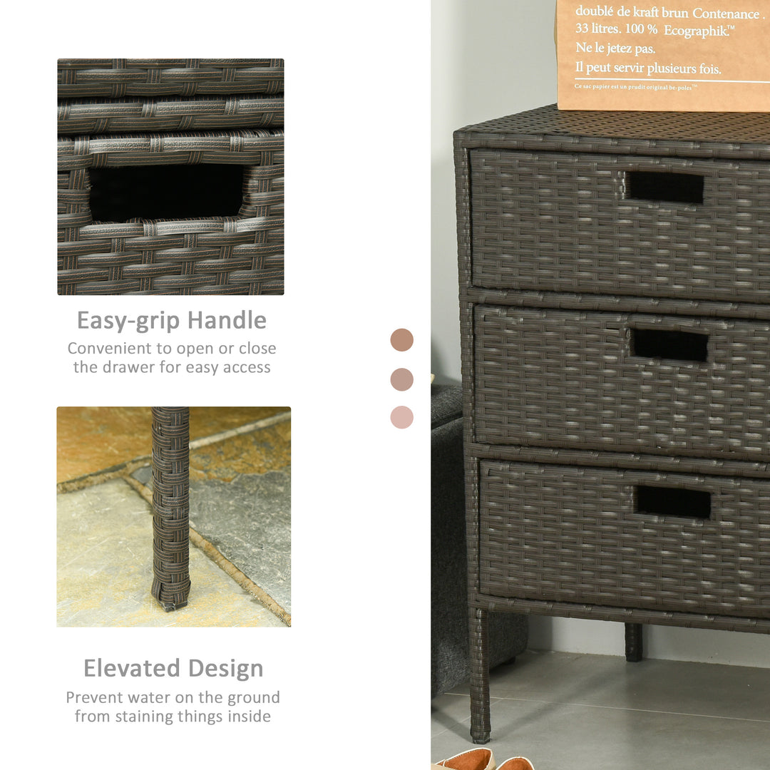 Outsunny 32" Poolside Rattan Wicker Patio Organizer Storage Cabinet Bathroom Storage w/ 3 Large Drawers Garden Outdoor