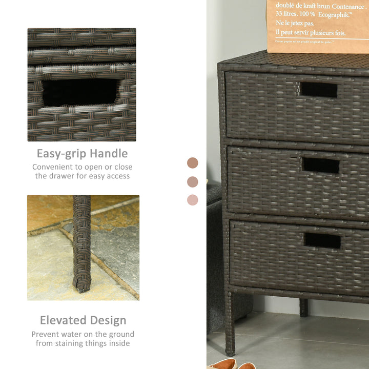 Outsunny 32" Poolside Rattan Wicker Patio Organizer Storage Cabinet Bathroom Storage w/ 3 Large Drawers Garden Outdoor