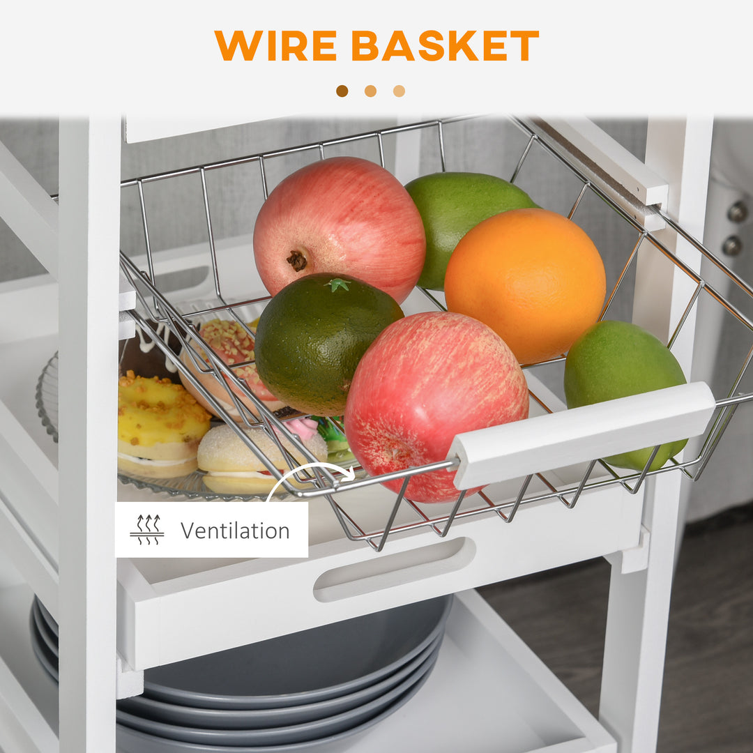 HOMCOM Rolling Kitchen Island Cart, Mobile Utility Storage Cart with Drawer, Wire Storage Basket, Removable Tray, Grey