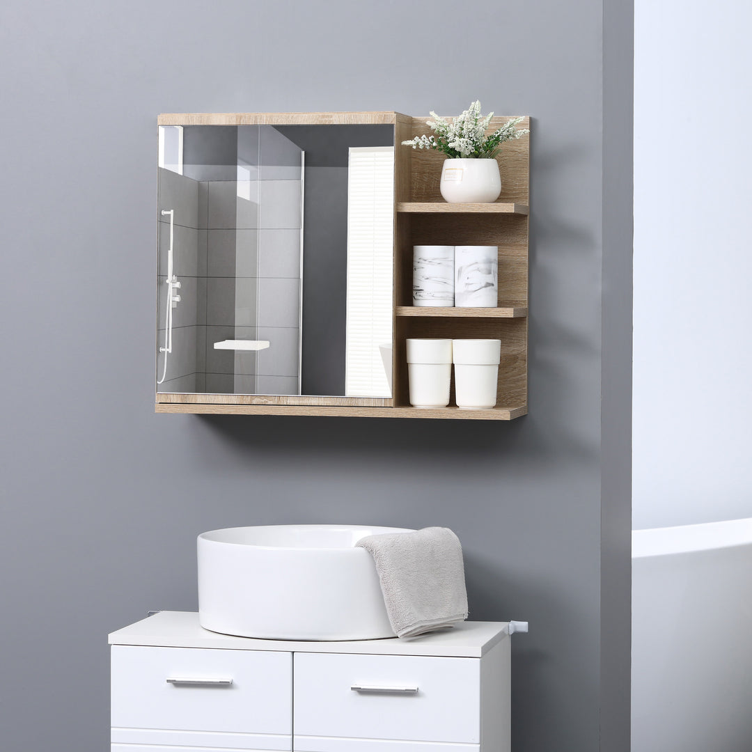 kleankin Medicine Cabinet with Mirror, Wall Mounted Bathroom Mirror Cabinet, Bathroom Wall Cabinet with 3 Open Shelves, Natural