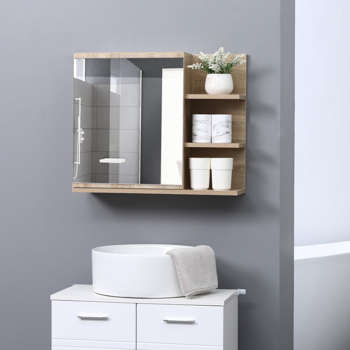 kleankin Medicine Cabinet with Mirror, Wall Mounted Bathroom Mirror Cabinet, Bathroom Wall Cabinet with 3 Open Shelves, Natural
