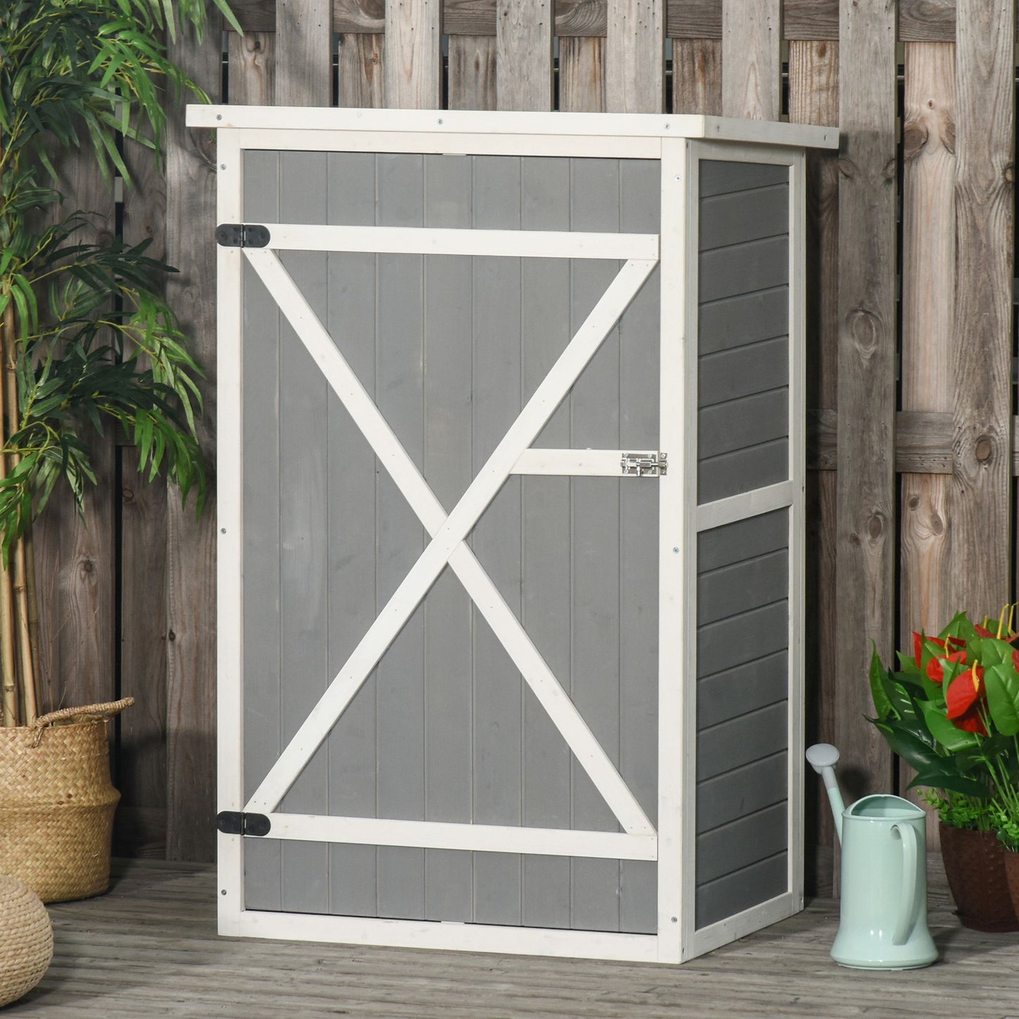 Outsunny 29.9"x21.7"x45.3" Garden Storage Shed with Asphalt Roof, Outdoor Storage Cabinet w/ Shelves, Grey