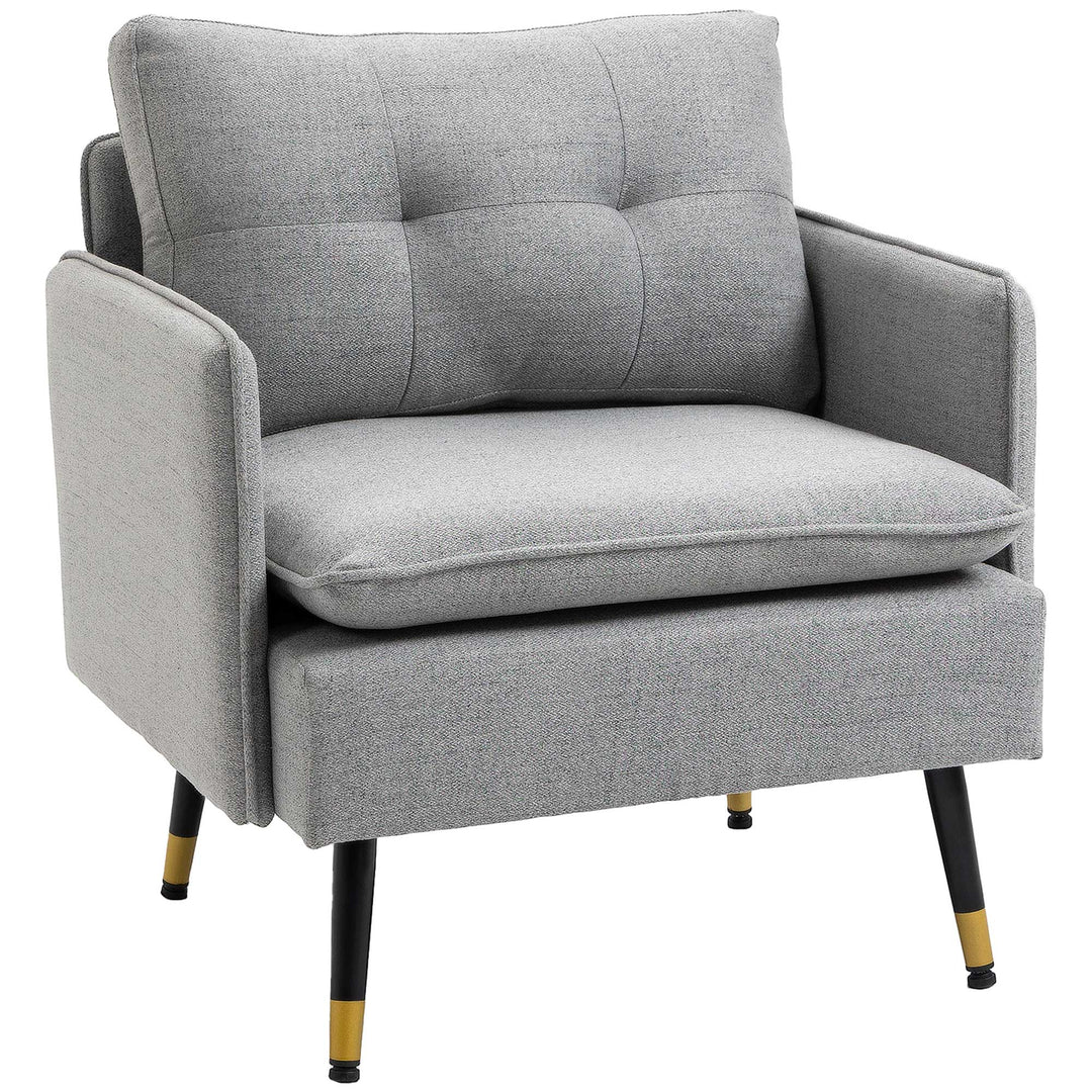 HOMCOM Modern Armchair, Upholstered Accent Chair with Tufted Back Cushion and Steel Legs for Living Room, Bedroom, Grey