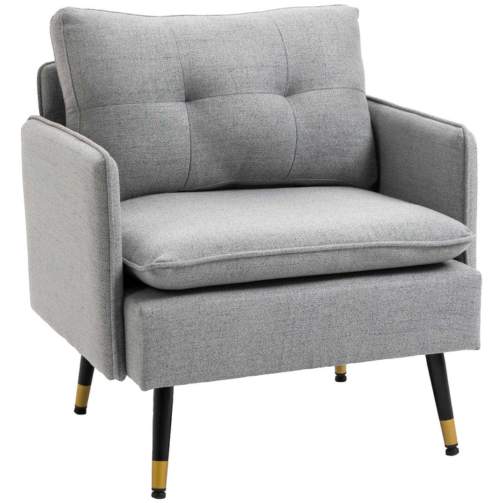 HOMCOM Modern Armchair, Upholstered Accent Chair with Tufted Back Cushion and Steel Legs for Living Room, Bedroom, Grey
