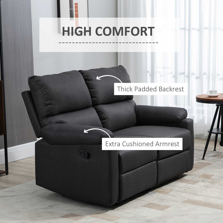 HOMCOM 2 Seater Reclining Chair, Loveseat Recliner Sofa with Footrest and Split Backrest, Dark Grey