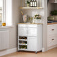 HOMCOM Rolling Kitchen Cart, Kitchen Island with Storage Drawer, 9-bottle Wine Rack, Door Cabinets, Wooden Countertop, White