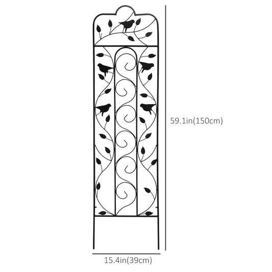 Outsunny 2 Pack Garden Trellis for Climbing Plants, Outdoor Metal Grid Panels with Birds and Leaves, for Roses, Vine Flower, Cucumber, Clematis, 59" Tall