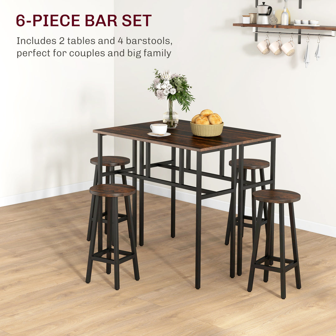 HOMCOM Bar Table Set of 6, Bar Table and Stools for 4, 2 Breakfast Tables and 4 Stools for Living Room, Dining Room, Grey